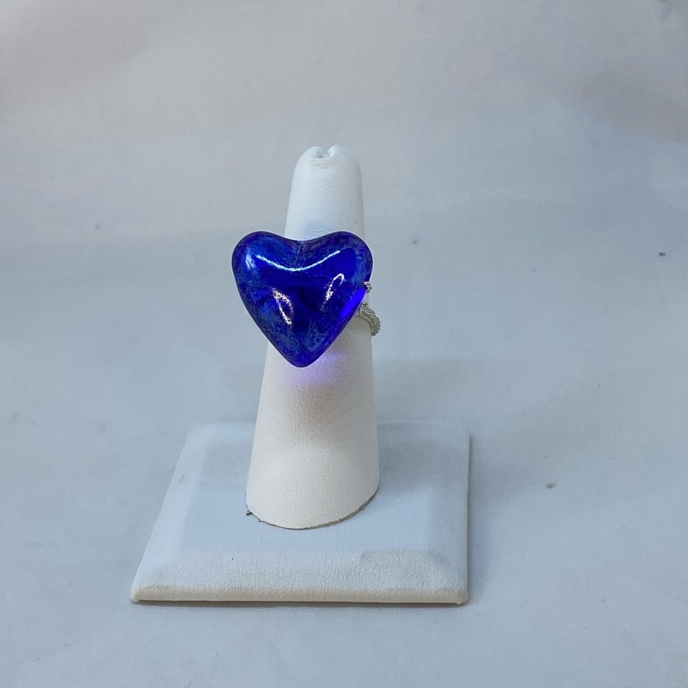 Handmade Blue Heart on Twisted Silver Tone Ring - Picture 15 of 15